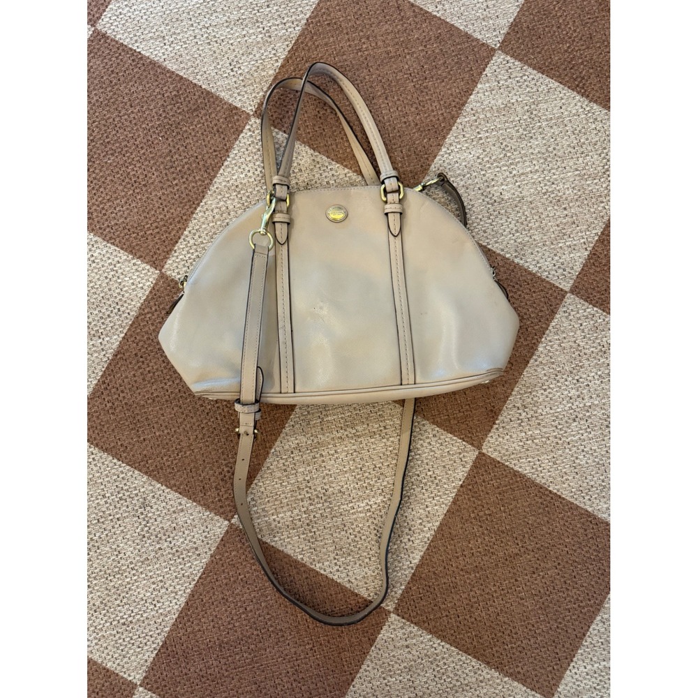 Coach Cora Domed Satchel Beige Saffiano Leather Crossbody Handbag F33908